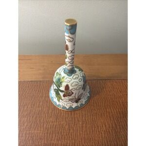 Vintage 3.5" Cloisonné Enamel Hand Bell - Blue & Green Floral‎ Motif